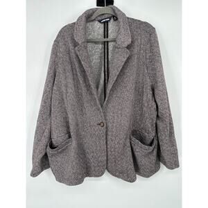 Lands End Sweatshirt Herringbone Blazer Jacket Womens Size 3X Brown White Career
